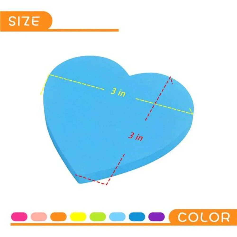 Heart Shape Sticky Notes 8 Color Bright Colorful Sticky Pad 75